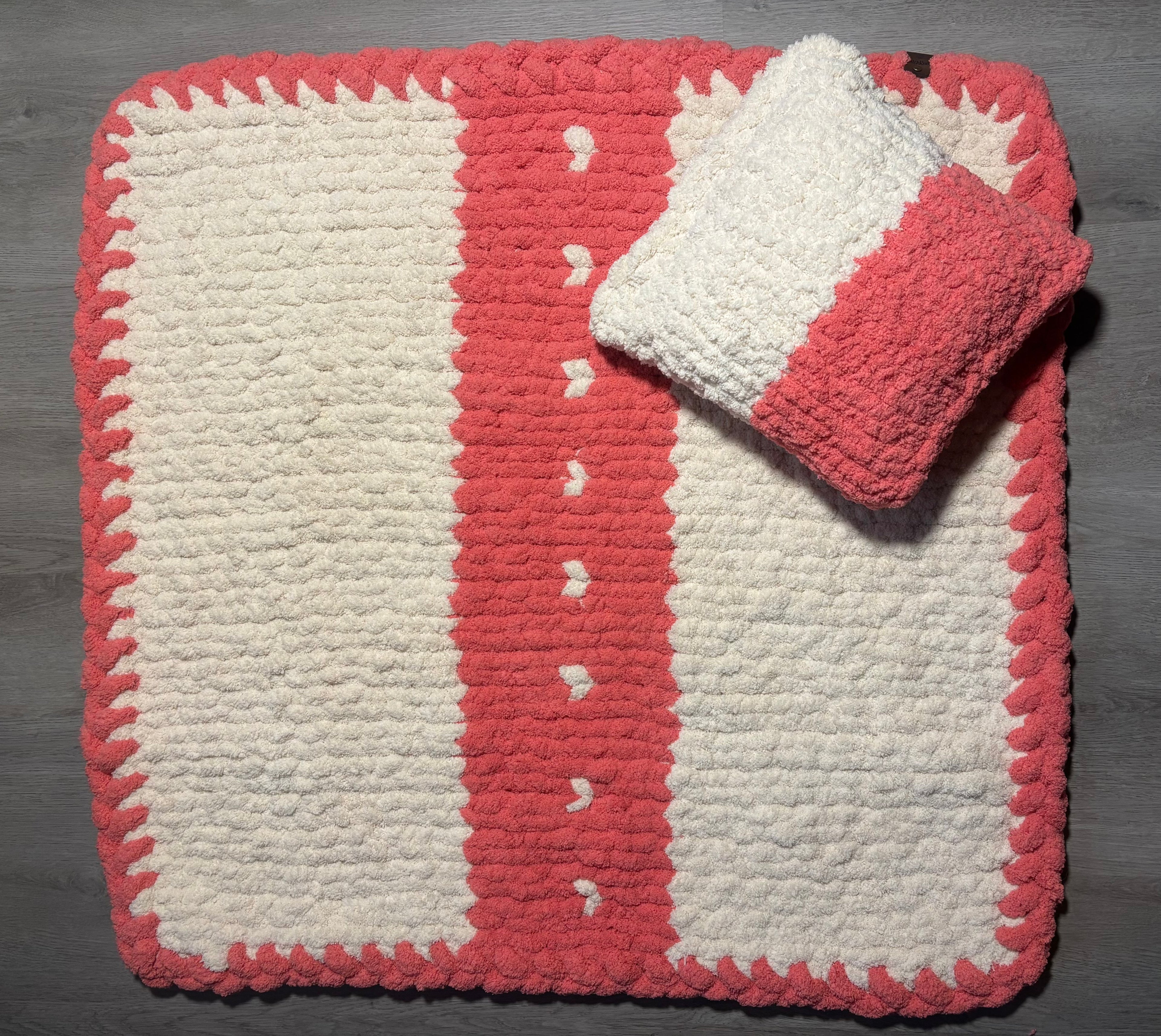 Chunky Hand-knit Baby Blanket and Pillow